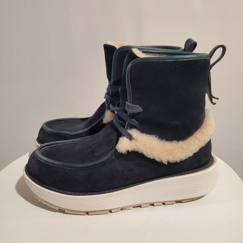 Fitflop Nyssa Suede Shearling Lined Wedge Chukka Boots Size 6 Blue Moccasin HTF